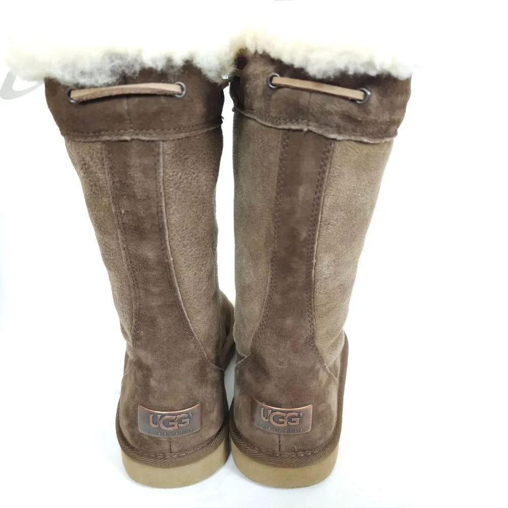 UGG Women’s Suburb Sweater Boots Brown Suede Sheepskin Tassel Mid Calf Size 5